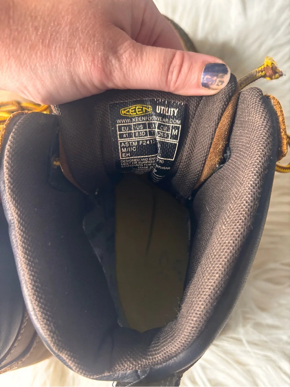 Keen Utility Cincinatti US 8.5 Brown Leather Men's Work Boots with Yellow Laces